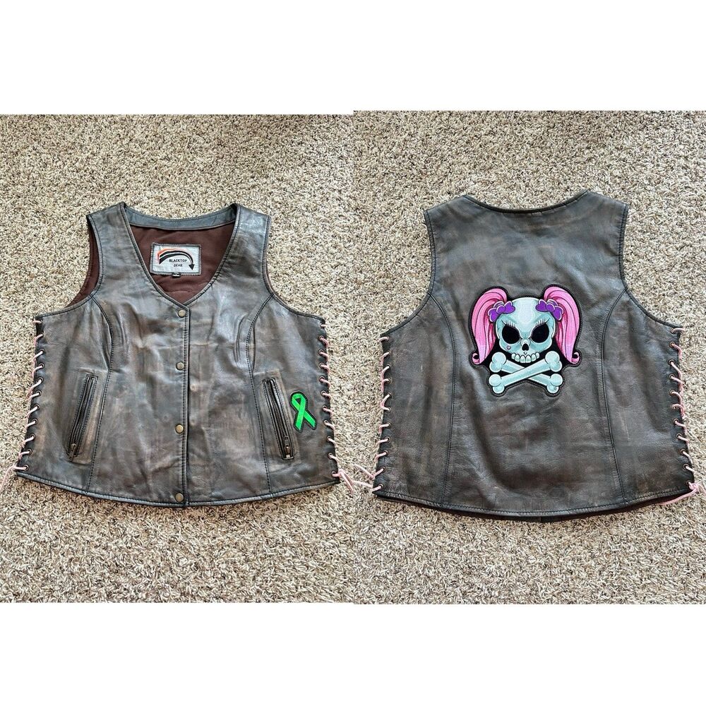 Blacktop Gear Genuine Leather Motorcycle Vest Brown Biker Pit To Pit 23 In Fit L